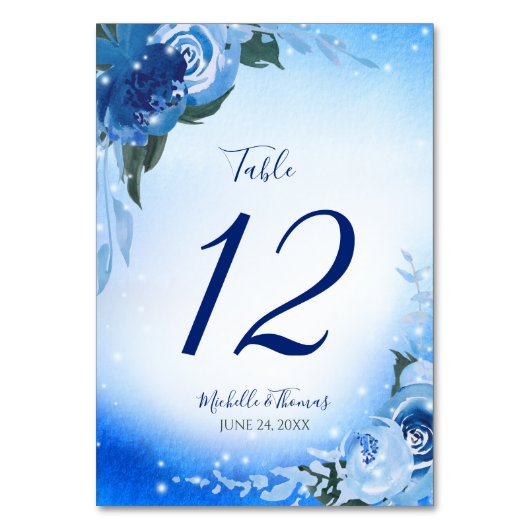 Elegant Royal Blue Watercolor Tischnummer (Vorderseite)