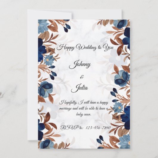 Elegant Royal Blue Wedding Einladung (Vorderseite)