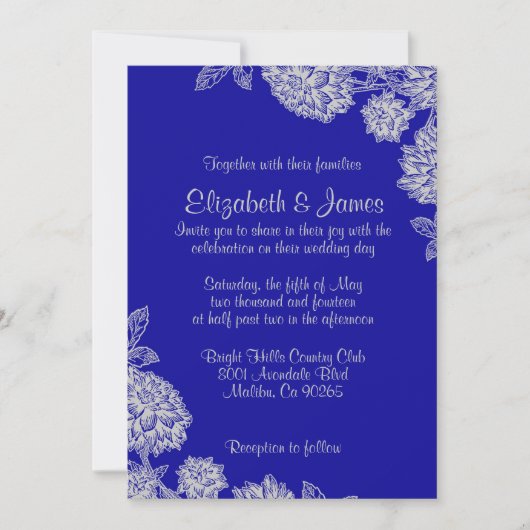 Elegant Royal Blue Wedding Einladungen (Vorderseite)