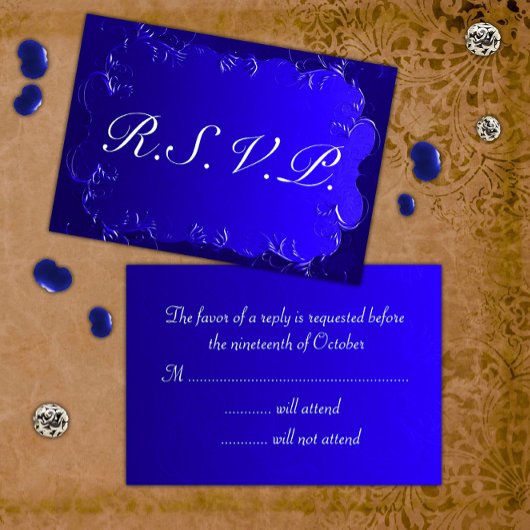 Elegant Royal Blue Wedding RSVP Karte