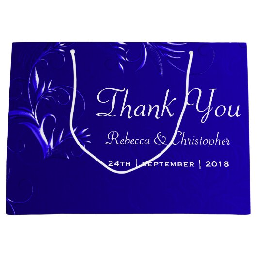 Elegant Royal Blue Wedding Vielen Dank Große Geschenktüte (Vorderseite)