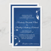 Elegant Royal Blue White Floral Wedding Einladung (Vorne/Hinten)