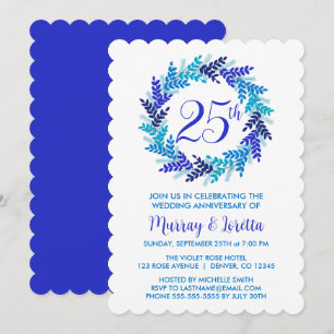 Elegant Royal Blue Wreath 25. Hochzeitstag Einladung