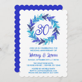 Elegant Royal Blue Wreath 30. Hochzeitstag Einladung