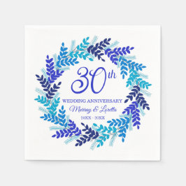Elegant Royal Blue Wreath 30. Hochzeitstag Serviette