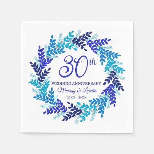 Elegant Royal Blue Wreath 30. Hochzeitstag Serviette (Vorderseite)