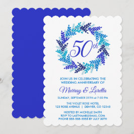 Elegant Royal Blue Wreath 50. Hochzeitstag Einladung