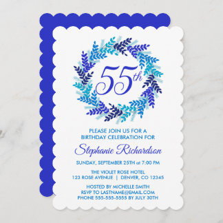 Elegant Royal Blue Wreath 55. Geburtstagsparty Einladung