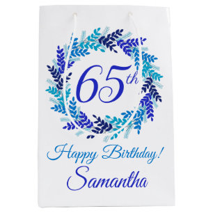 Elegant Royal Blue Wreath 65. Geburtstag Mittlere Geschenktüte