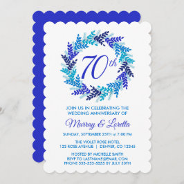 Elegant Royal Blue Wreath 70. Hochzeitstag Einladung