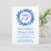 Elegant Royal Blue Wreath 75. Hochzeitstag Einladung (Stehend Vorderseite)
