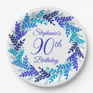 Elegant Royal Blue Wreath 90. Geburtstag Pappteller