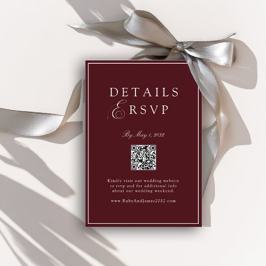 Elegant Royal Burgundy QR Code Wedding RSVP  Begleitkarte