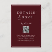 Elegant Royal Burgundy QR Code Wedding RSVP  Begleitkarte (Vorderseite)