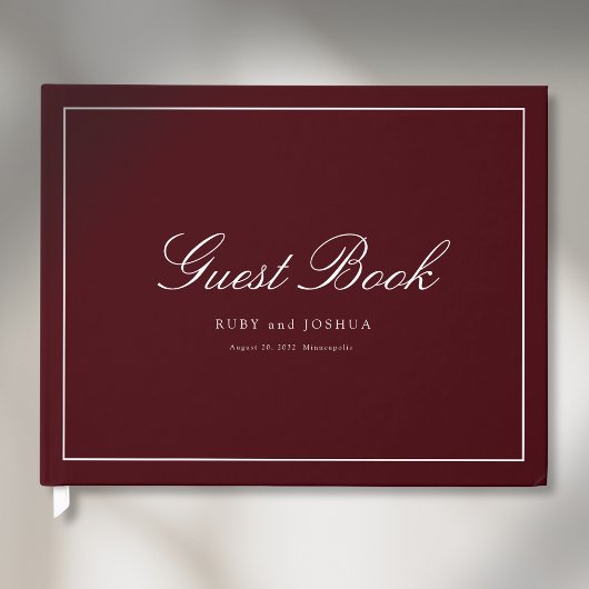 Elegant Royal Burgundy Scripted Font Wedding Gästebuch
