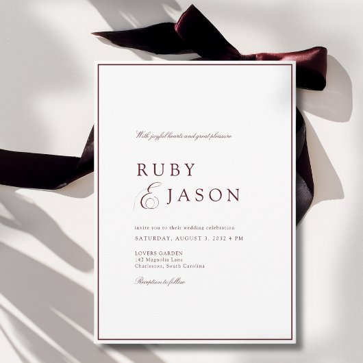Elegant Royal Burgundy & White Script Wedding Einladung