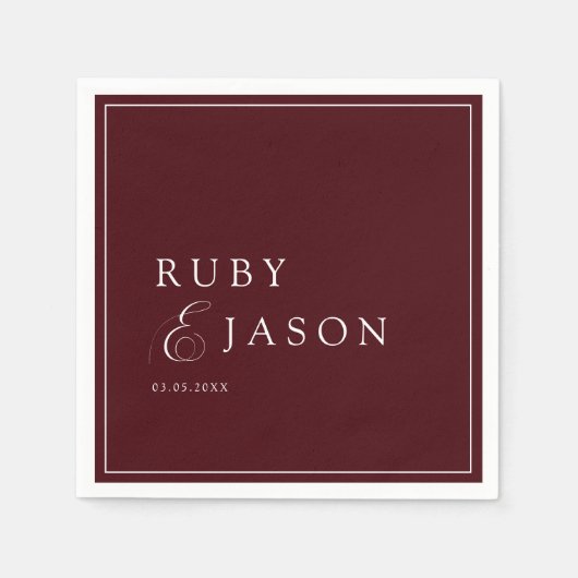 Elegant Royal Burgundy & White Script Wedding Serviette (Vorderseite)