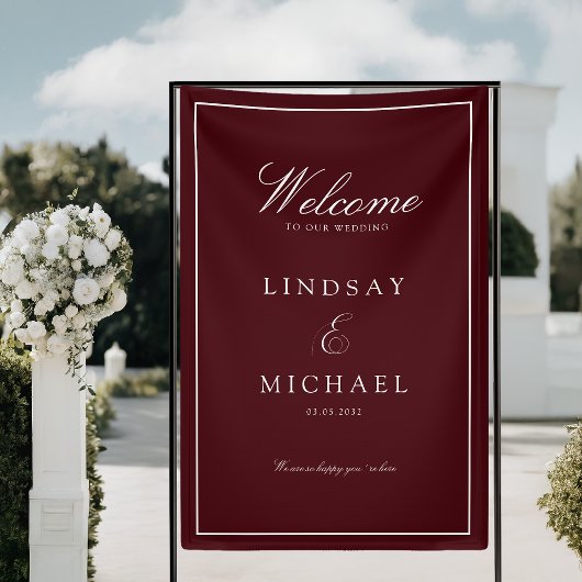 Elegant Royal Burgundy & White Wedding Banner