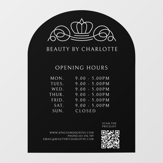 Elegant, Royal, Business, Öffnungszeiten & QR Code Fensteraufkleber (Blatt)