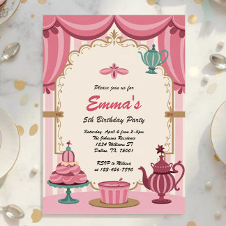 Elegant Royal Girls Tea Party Birthday Einladung