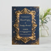 Elegant Royal Gold & Navy Blue Modern Wedding  Save The Date (Stehend Vorderseite)