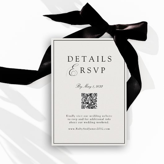 Elegant Royal Ivory & Black QR Code Wedding RSVP Begleitkarte