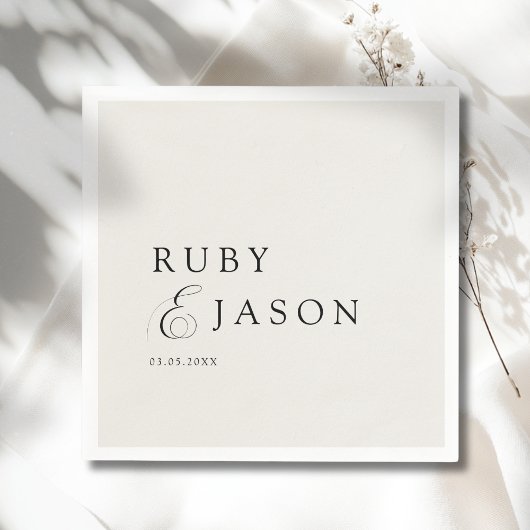 Elegant Royal Ivory Black Script Wedding Serviette