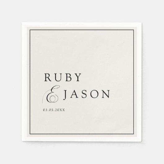 Elegant Royal Ivory Black Script Wedding Serviette (Vorderseite)