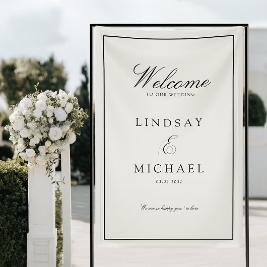 Elegant Royal Ivory & Black Wedding Banner