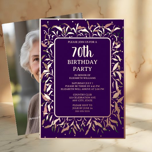 Elegant Royal Lila 70. Custom Birthday Party Folieneinladung