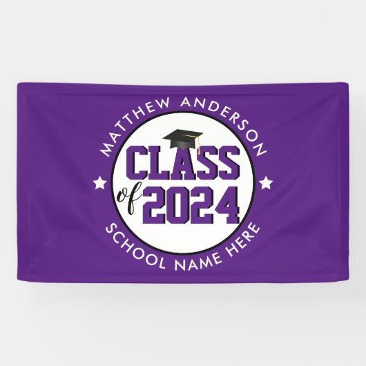 Elegant Royal Lila Class 2024 Abschluss Banner (Horizontal)