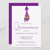 Elegant Royal Lila Lux High Heels Quinceañera Einladung (Vorne/Hinten)