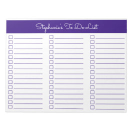 Elegant Royal Purple 8.5x11 Three Column Checklist Notizblock