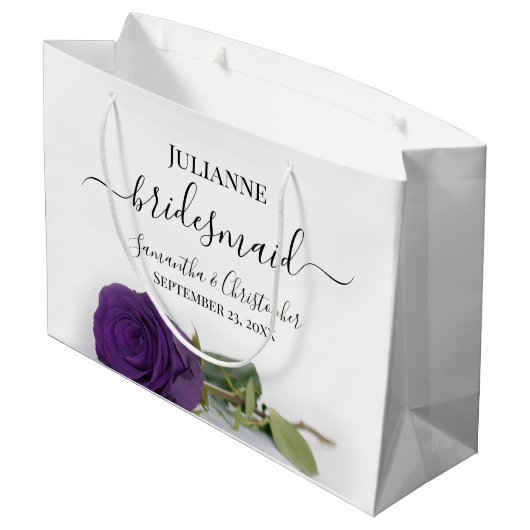 Elegant Royal Purple Rose Posh Bridesmaid Wedding Große Geschenktüte (Rückseite Schrägansicht)