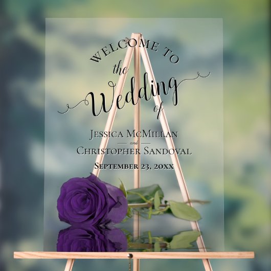 Elegant Royal Purple Rose Romantic Wedding Welcome Acrylschild (Neutral)