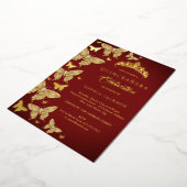 Elegant Royal Red Gold Butterfly Quinceanera Folieneinladung (Gedreht)