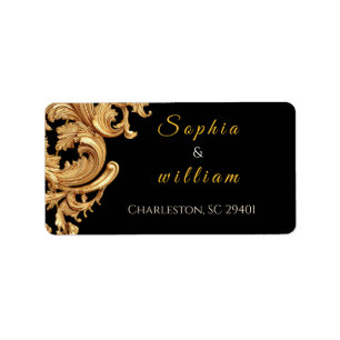 Elegant Royal Schwarz und Gold Vintage-Ornamentik Adressaufkleber