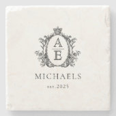 Elegant, Royal Wappen Monogram Black and White Steinuntersetzer (Vorderseite)