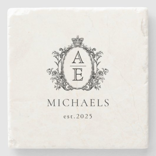 Elegant, Royal Wappen Monogram Black and White Steinuntersetzer (Vorderseite)