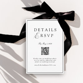 Elegant Royal White & Black QR Code Wedding RSVP  Begleitkarte