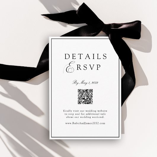 Elegant Royal White & Black QR Code Wedding RSVP  Begleitkarte