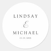 Elegant Royal White Script Wedding Runder Aufkleber (Vorderseite)