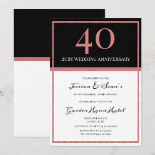 Elegant Ruby & Black 40. Hochzeitstag Einladung