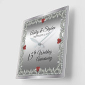Elegant Ruby | Diamanten 15. Hochzeitstag Quadratische Wanduhr (Winkel)