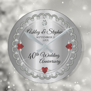 Elegant Ruby   Diamanten 40. Hochzeitstag Runde Wanduhr