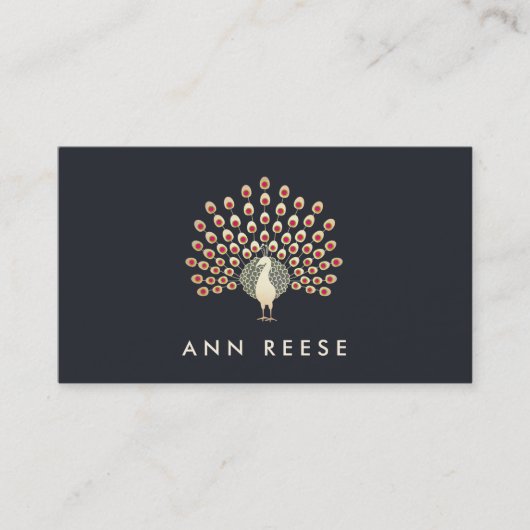 Elegant Ruby Feather Peacock Stylish Designer Visitenkarte (Vorderseite)