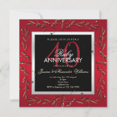 Elegant Ruby Gemstones 40. Hochzeitstag Einladung (Vorderseite)