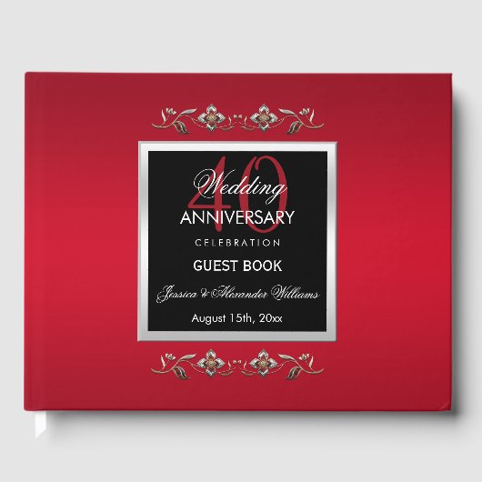 Elegant Ruby Gemstones 40. Hochzeitstag Gästebuch (Vorderseite)