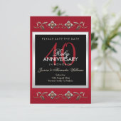 Elegant Ruby Gemstones 40. Hochzeitstag Save The Date (Stehend Vorderseite)
