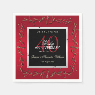 Elegant Ruby Gemstones 40. Hochzeitstag Serviette